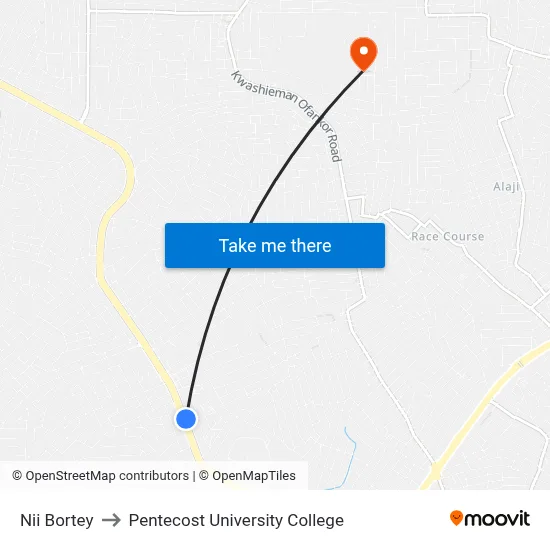 Nii Bortey to Pentecost University College map