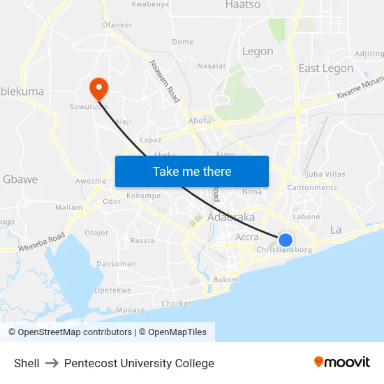 Shell to Pentecost University College map
