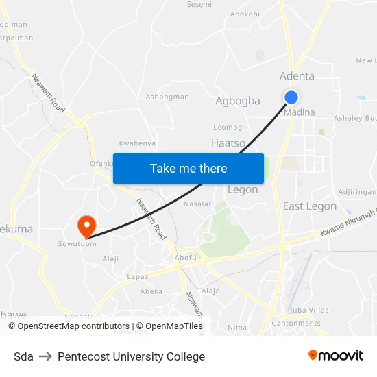 Sda to Pentecost University College map