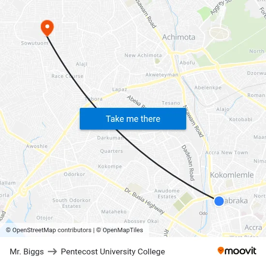 Mr. Biggs to Pentecost University College map