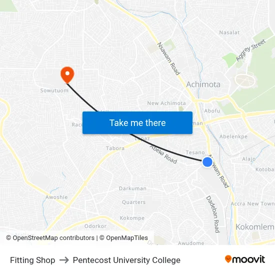 Fitting Shop to Pentecost University College map