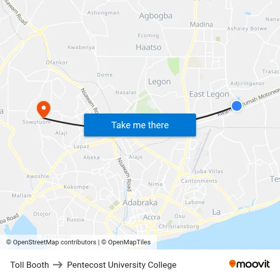Toll Booth to Pentecost University College map