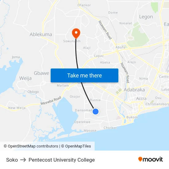 Soko to Pentecost University College map