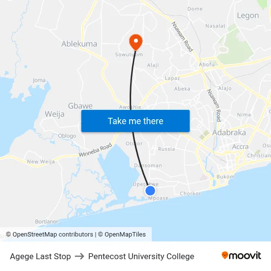 Agege Last Stop to Pentecost University College map