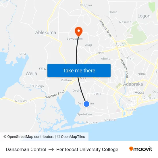 Dansoman Control to Pentecost University College map
