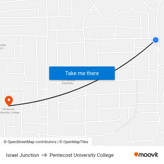 Israel Junction to Pentecost University College map