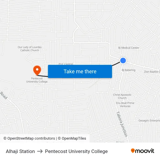 Alhaji Station to Pentecost University College map