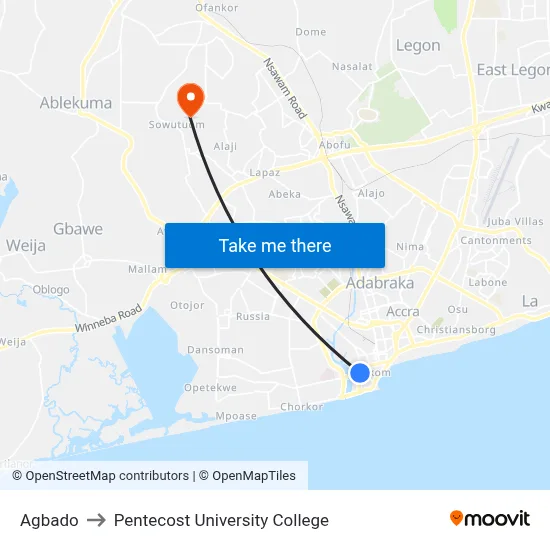 Agbado to Pentecost University College map