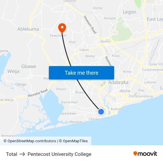 Total to Pentecost University College map