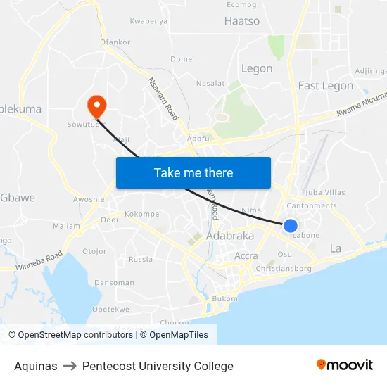 Aquinas to Pentecost University College map