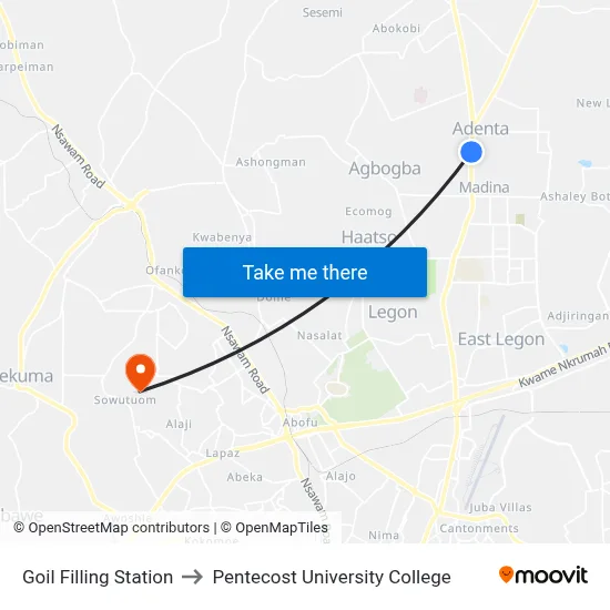Goil Filling Station to Pentecost University College map