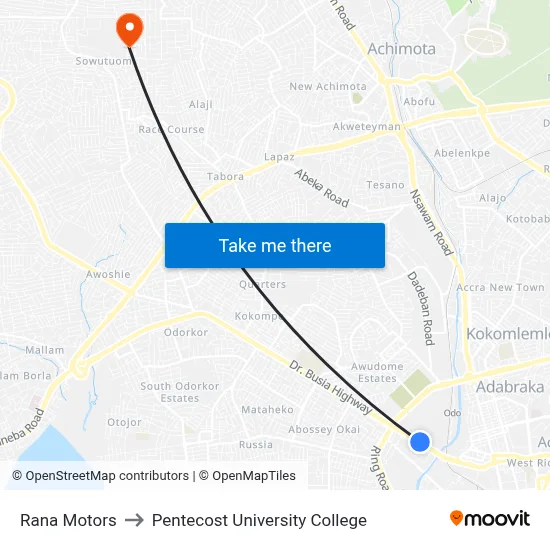 Rana Motors to Pentecost University College map