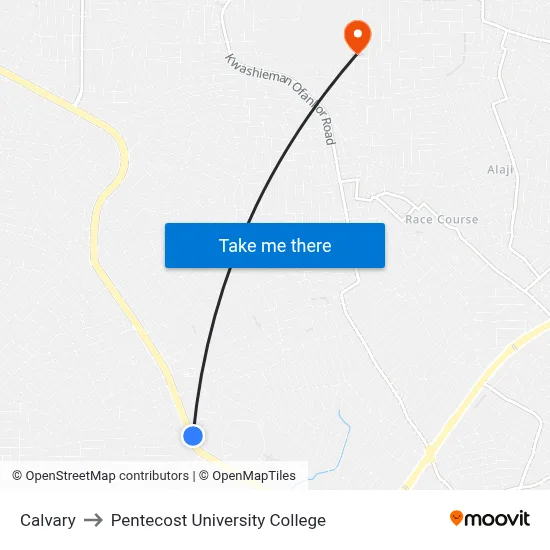 Calvary to Pentecost University College map