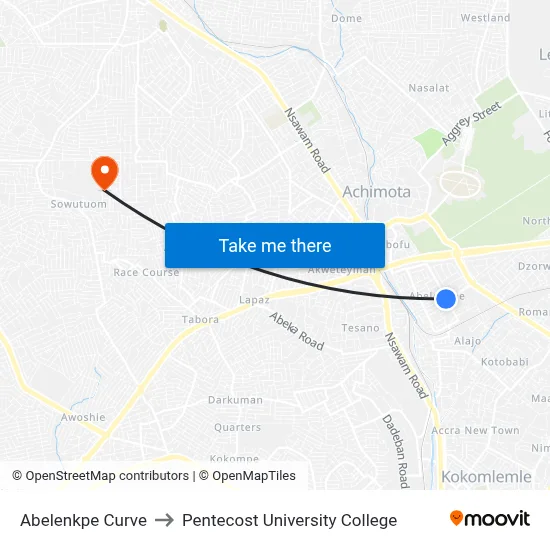 Abelenkpe Curve to Pentecost University College map