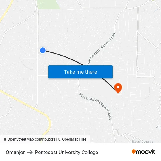Omanjor to Pentecost University College map