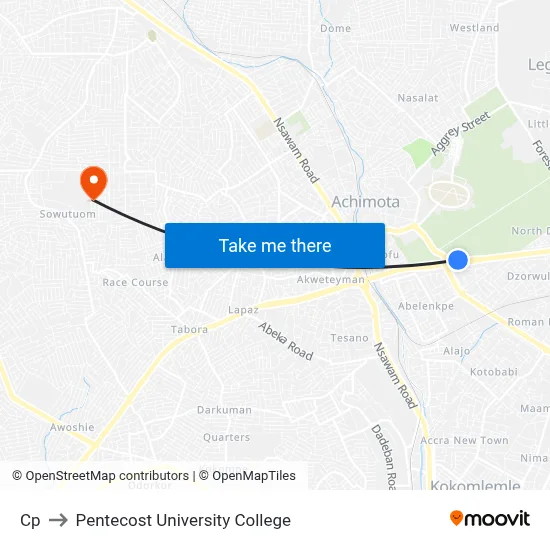 Cp to Pentecost University College map