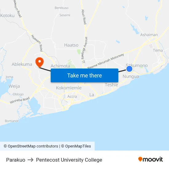 Parakuo to Pentecost University College map