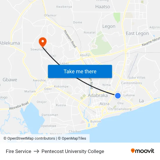 Fire Service to Pentecost University College map