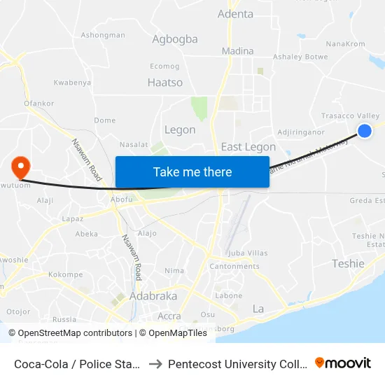Coca-Cola / Police Station to Pentecost University College map
