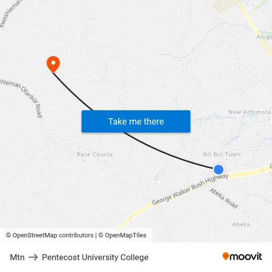 Mtn to Pentecost University College map