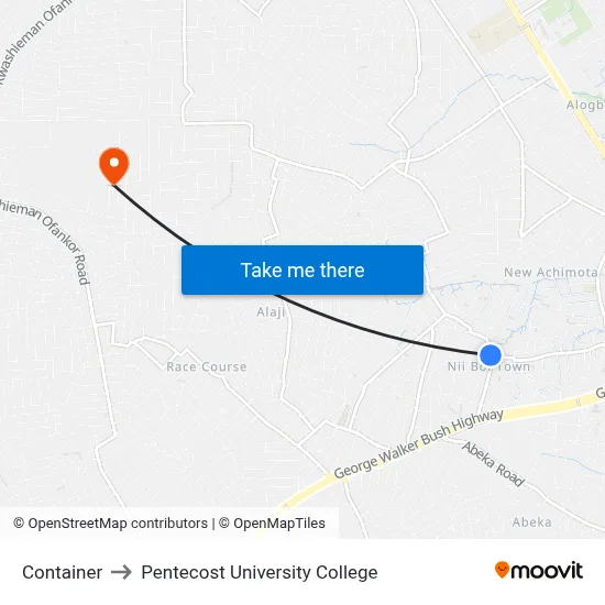 Container to Pentecost University College map