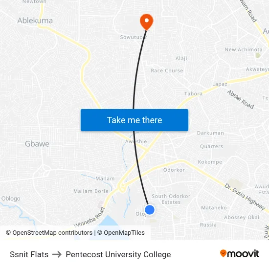 Ssnit Flats to Pentecost University College map