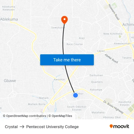 Crystal to Pentecost University College map