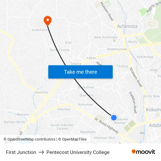First Junction to Pentecost University College map