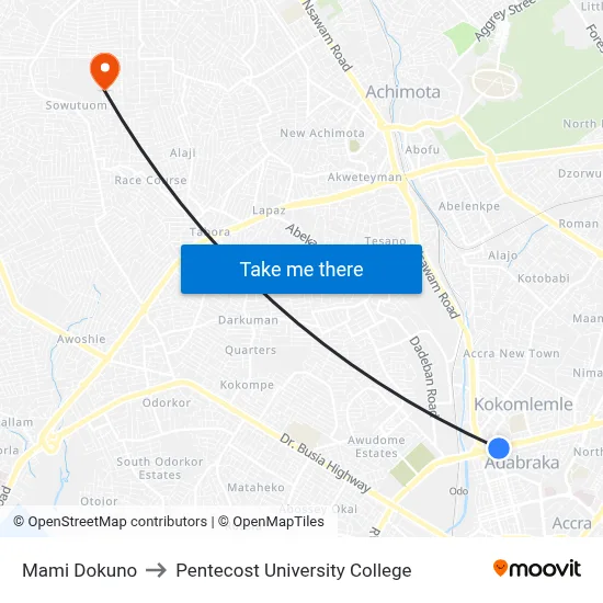 Mami Dokuno to Pentecost University College map