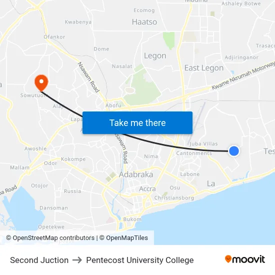 Second Juction to Pentecost University College map