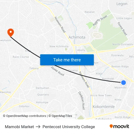 Mamobi Market to Pentecost University College map