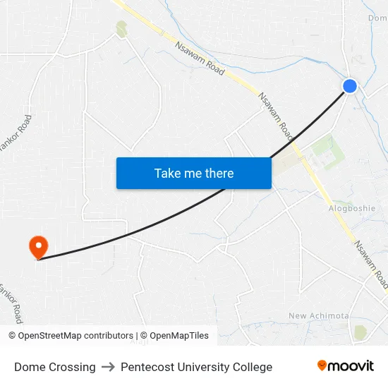 Dome Crossing to Pentecost University College map