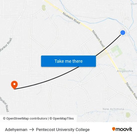 Adehyeman to Pentecost University College map