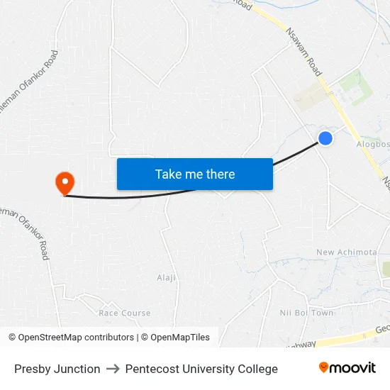Presby Junction to Pentecost University College map