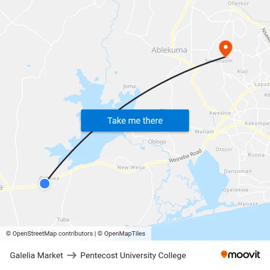 Galelia Market to Pentecost University College map