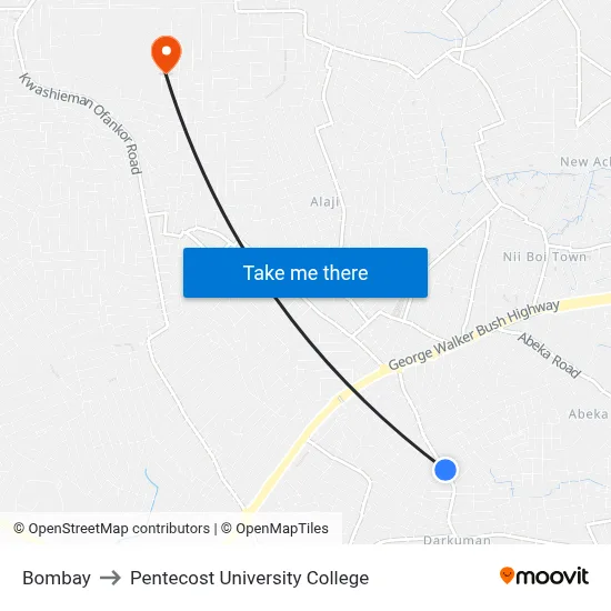 Bombay to Pentecost University College map