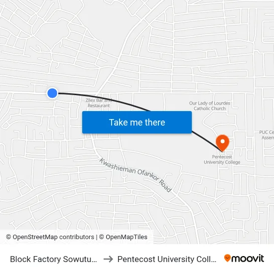 Block Factory Sowutuom to Pentecost University College map