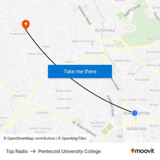 Top Radio to Pentecost University College map
