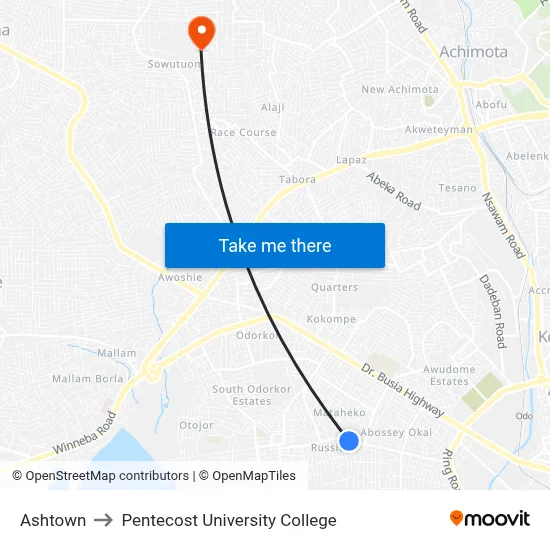 Ashtown to Pentecost University College map