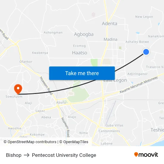 Bishop to Pentecost University College map