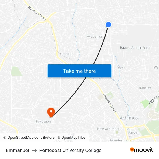 Emmanuel to Pentecost University College map