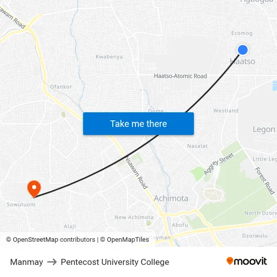 Manmay to Pentecost University College map