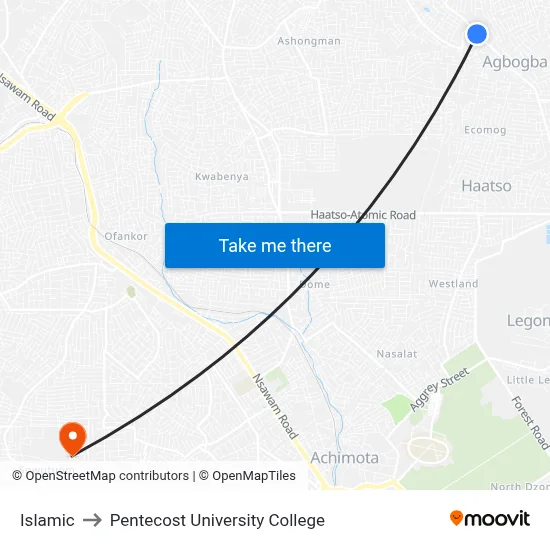 Islamic to Pentecost University College map