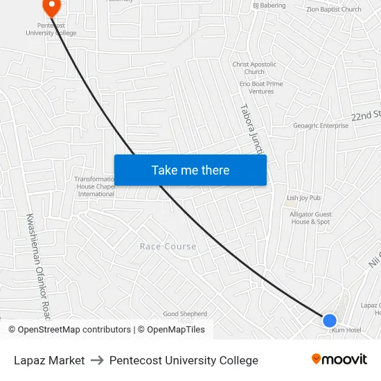 Lapaz Market to Pentecost University College map