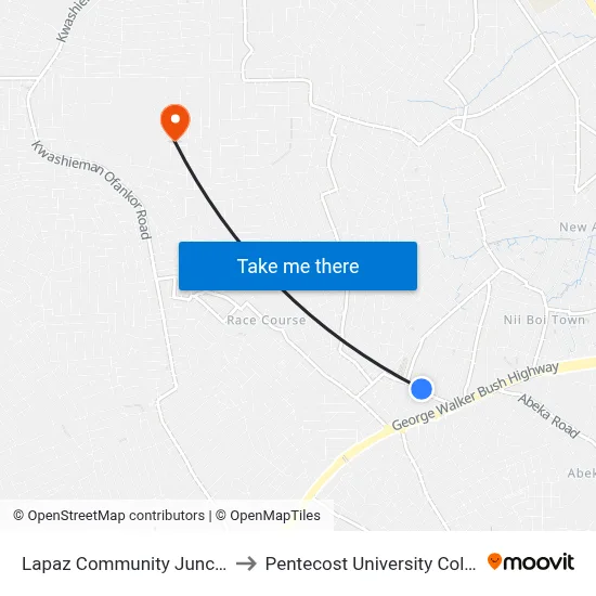 Lapaz Community Junction to Pentecost University College map