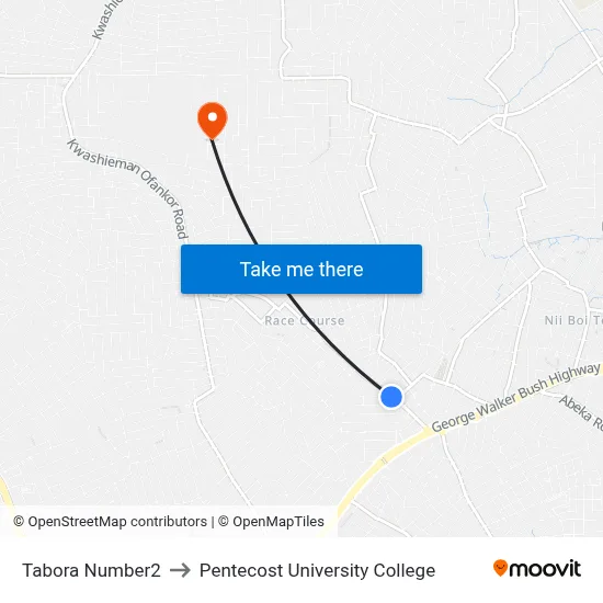 Tabora Number2 to Pentecost University College map