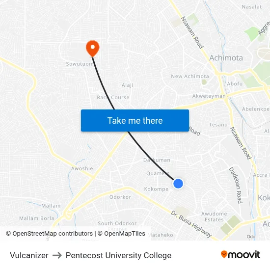 Vulcanizer to Pentecost University College map