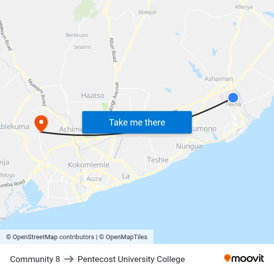 Community 8 to Pentecost University College map