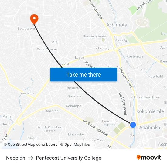 Neoplan to Pentecost University College map