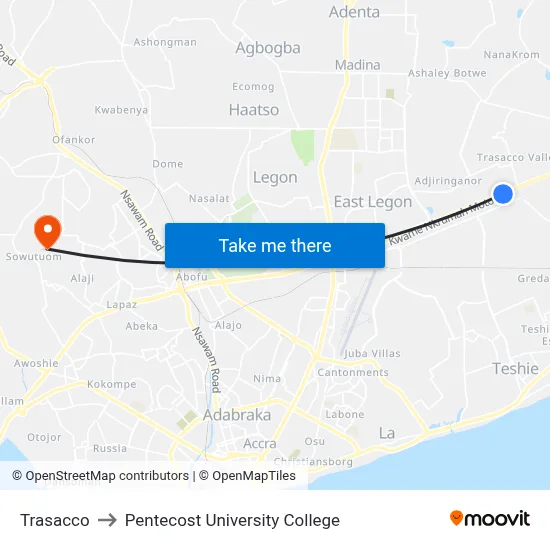 Trasacco to Pentecost University College map